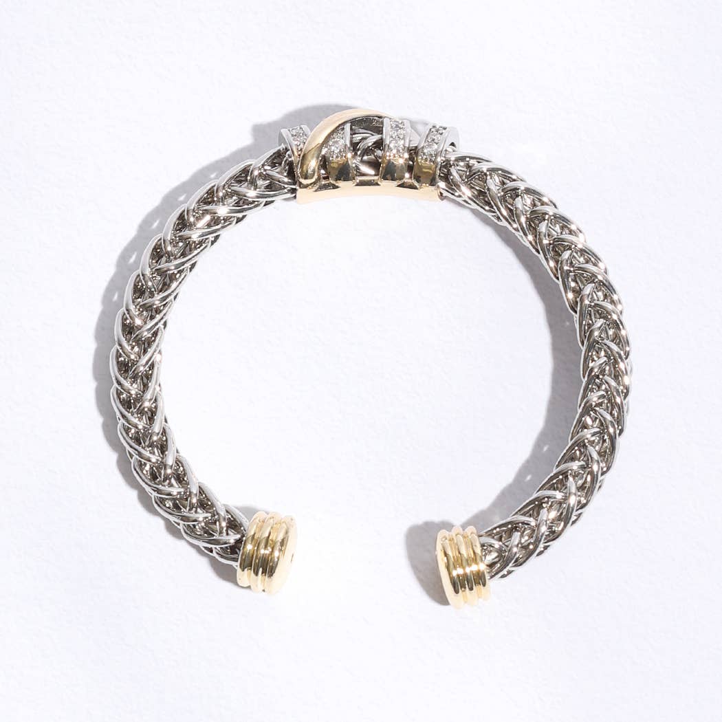 Ponytail 7MM Cross Pave Bar Bangle Bracelet