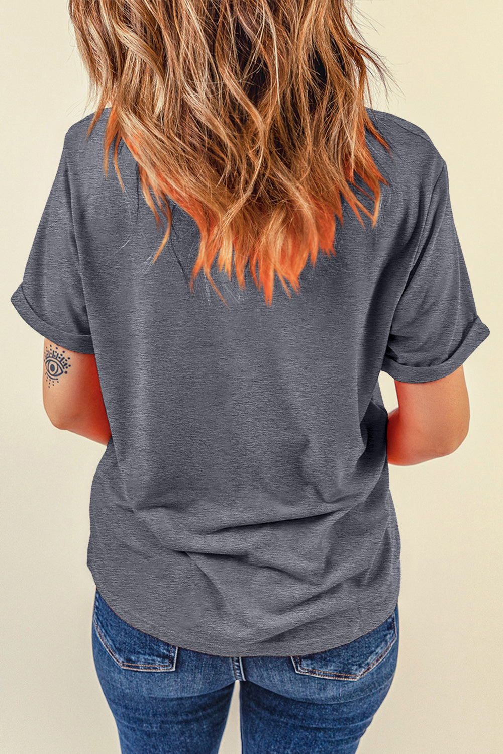 Gray Baseball Bow Knot Print Crewneck Casual T Shirt