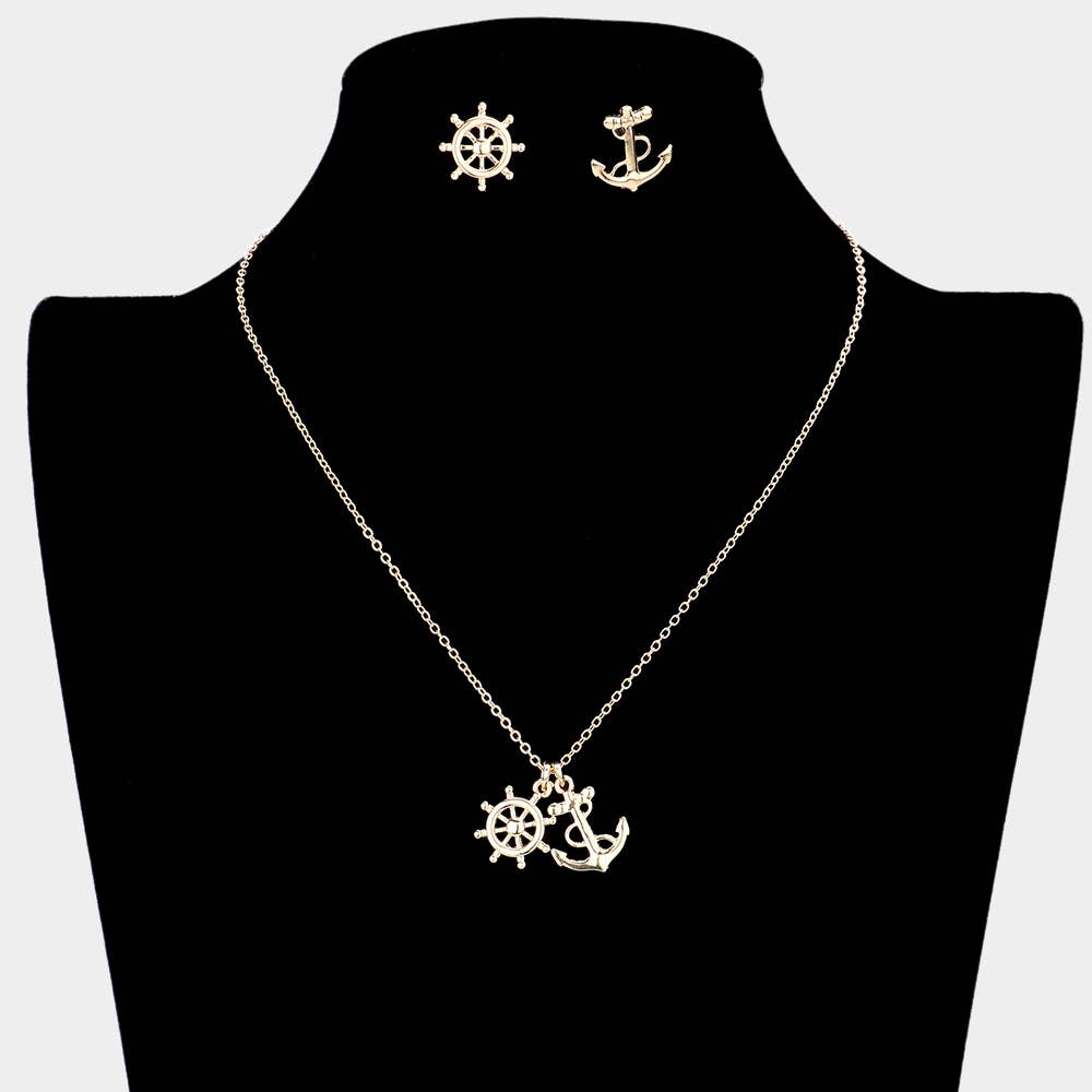 Metal Ship Wheel Anchor Pendant Necklace