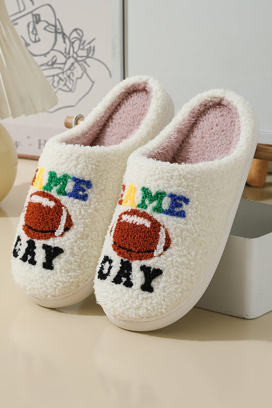 White GAME DAY  Football Plush Slippers