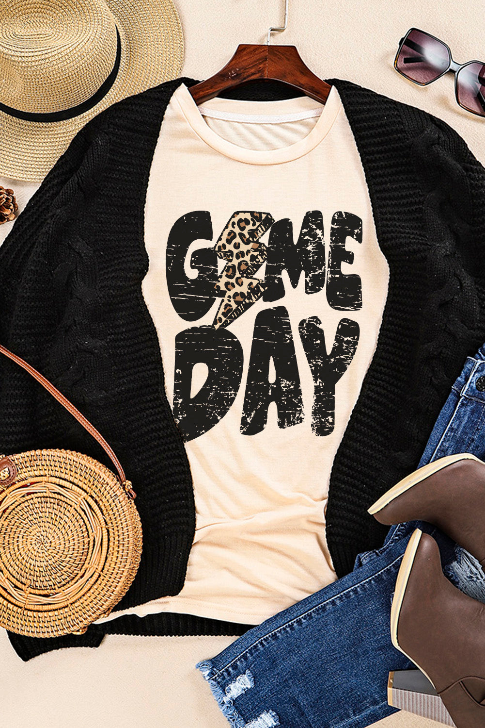 Khaki Game Day Leopard Lightning T Shirt