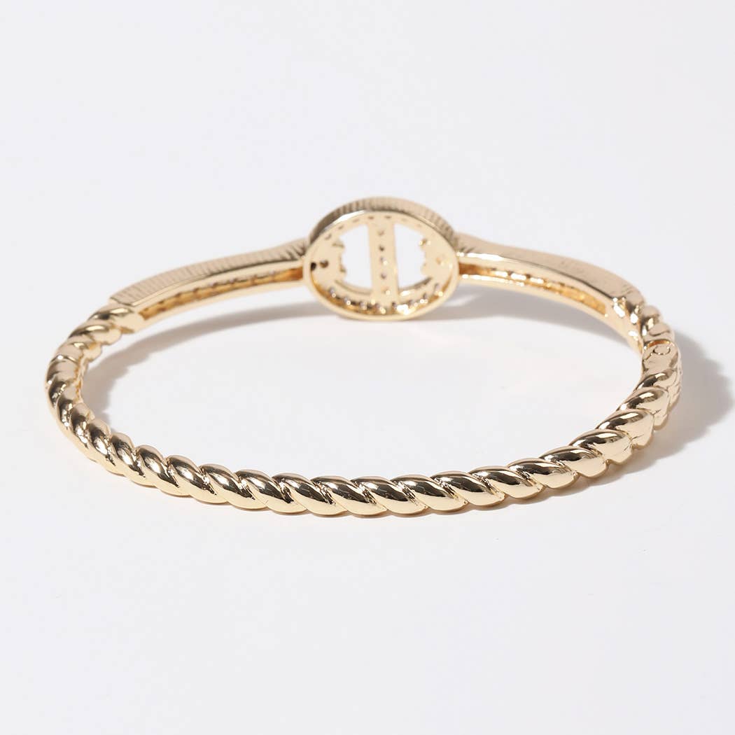 Linked Oval Twisted Gold Plated Bangle Bracelet