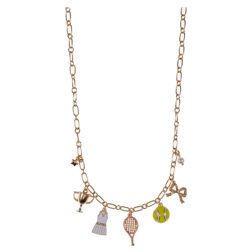 TENNIS THEMED METAL CHARMS SHORT NECKLACE