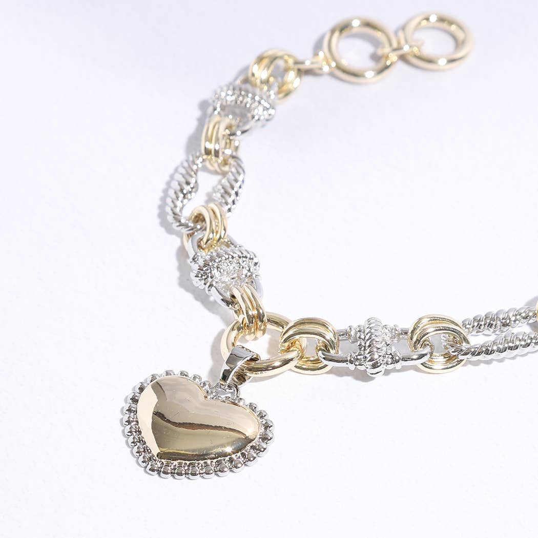 Puffy Heart Charm Twisted Links Bracelet