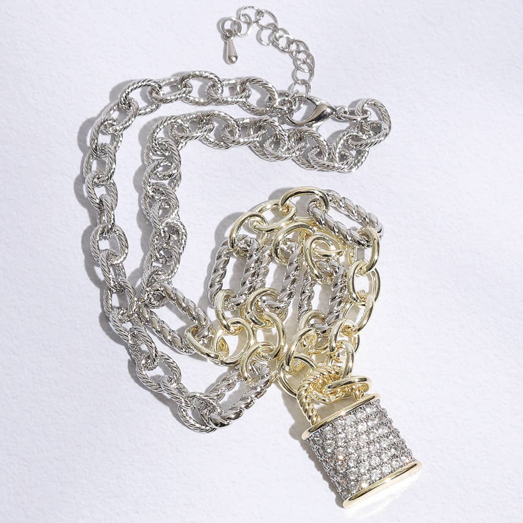 Linked Solid and Twisted Chain Lock Necklace
