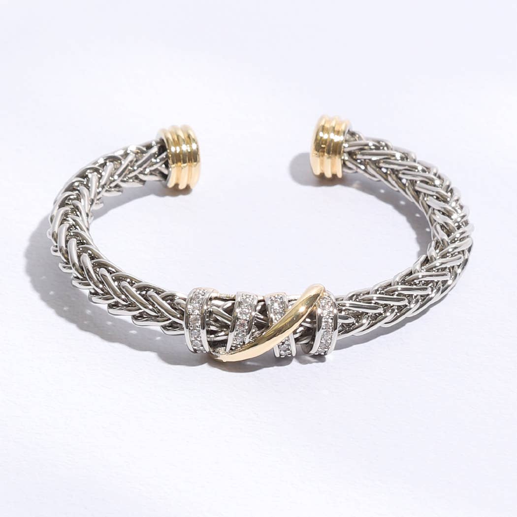 Ponytail 7MM Cross Pave Bar Bangle Bracelet