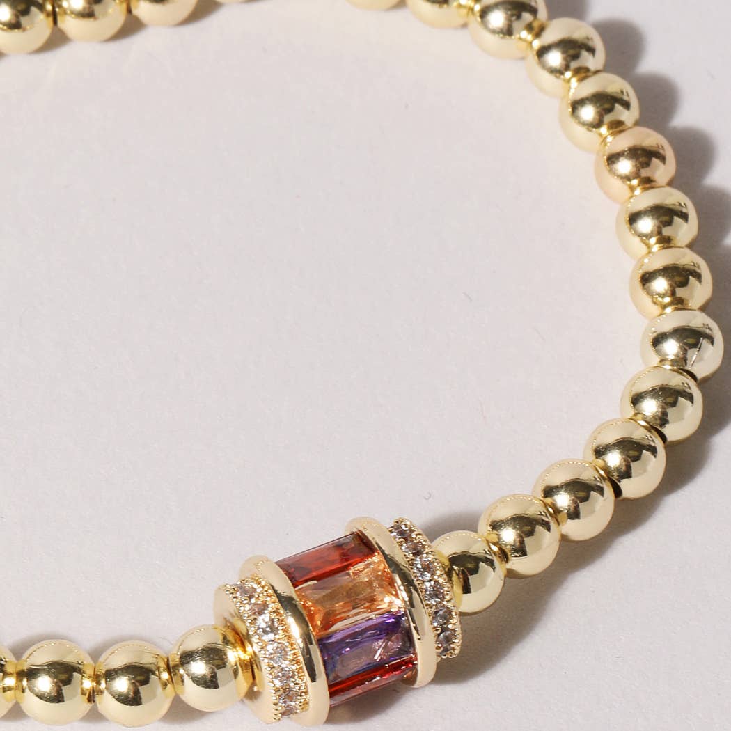 Multicolor Pave Charm Gold Beaded Bracelet