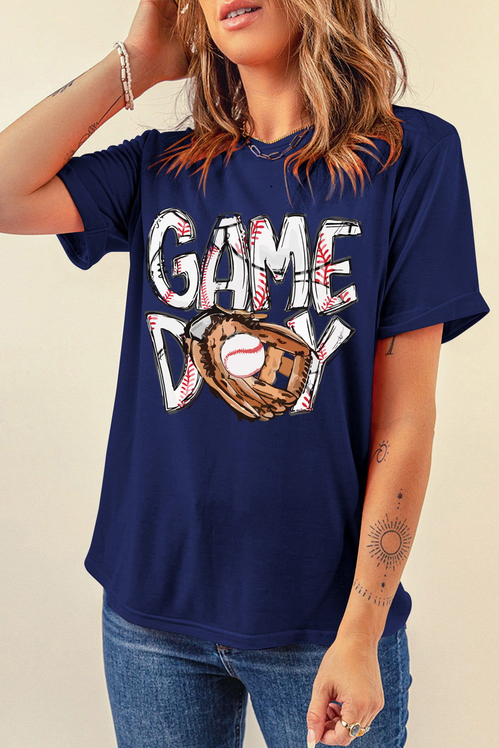 Blue GAME DAY Baseball Graphic T Shirt
