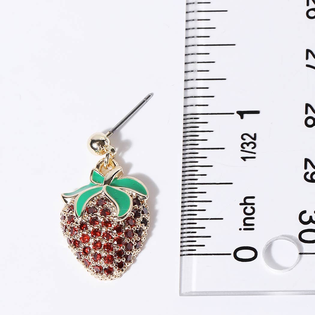 Gold Plated Pave Strawberry Shape Earrings
