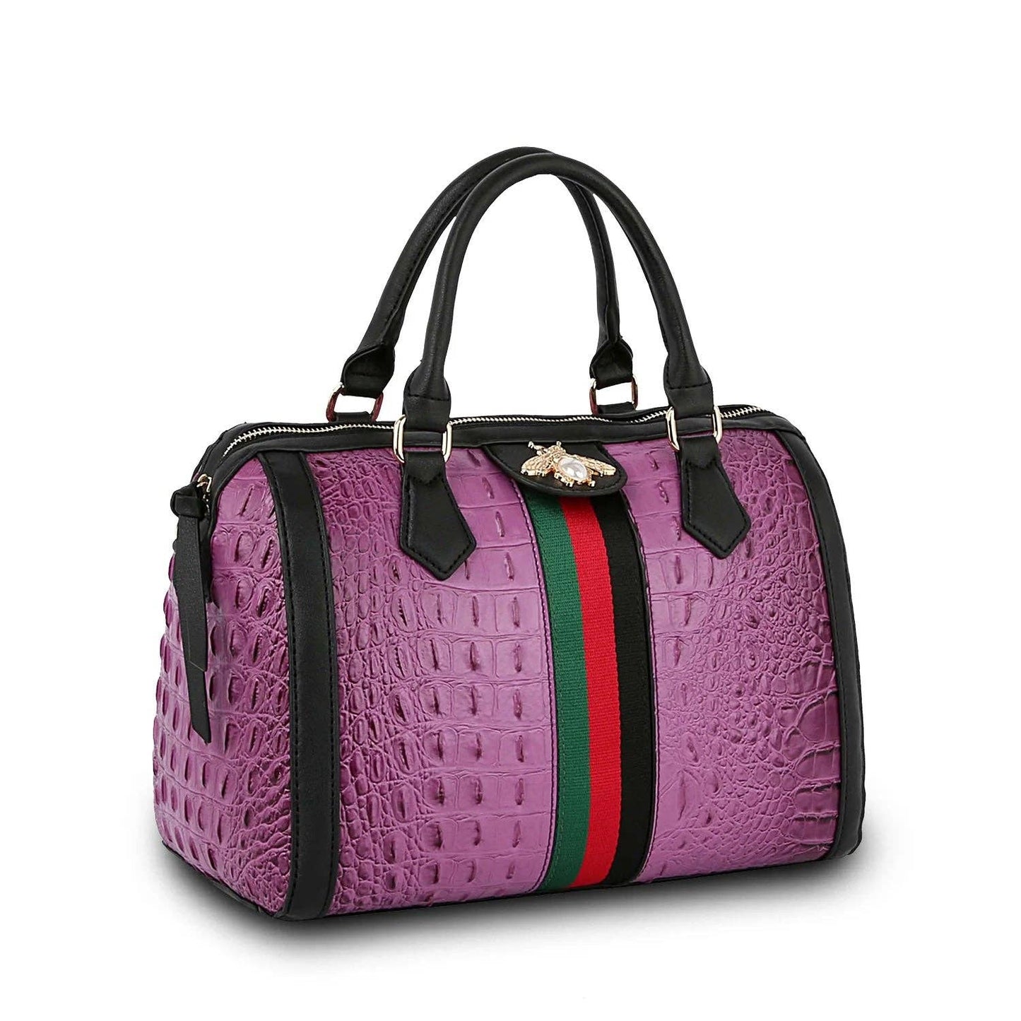 Fashion Crocodile Satchel With Bee and Stripe