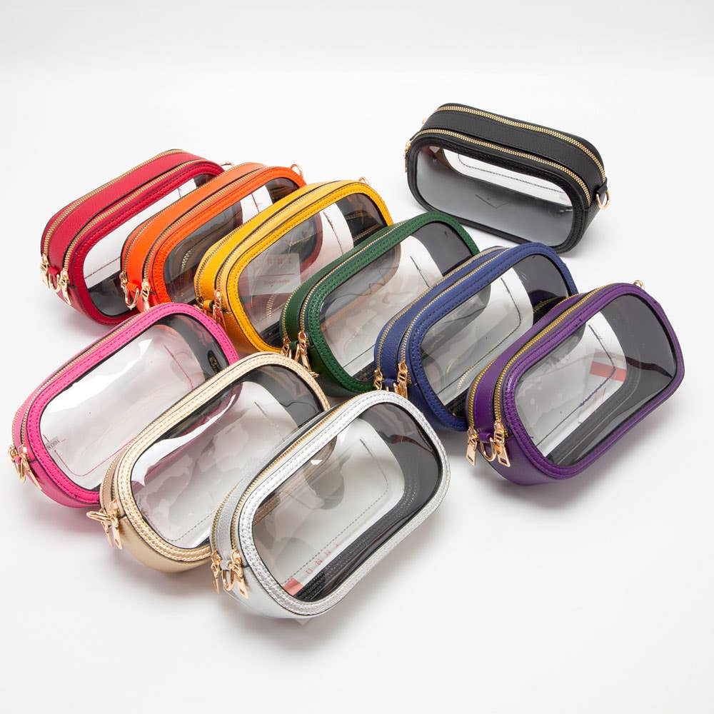 Solid Faux Leather Transparent Rectangle Crossbody Bag