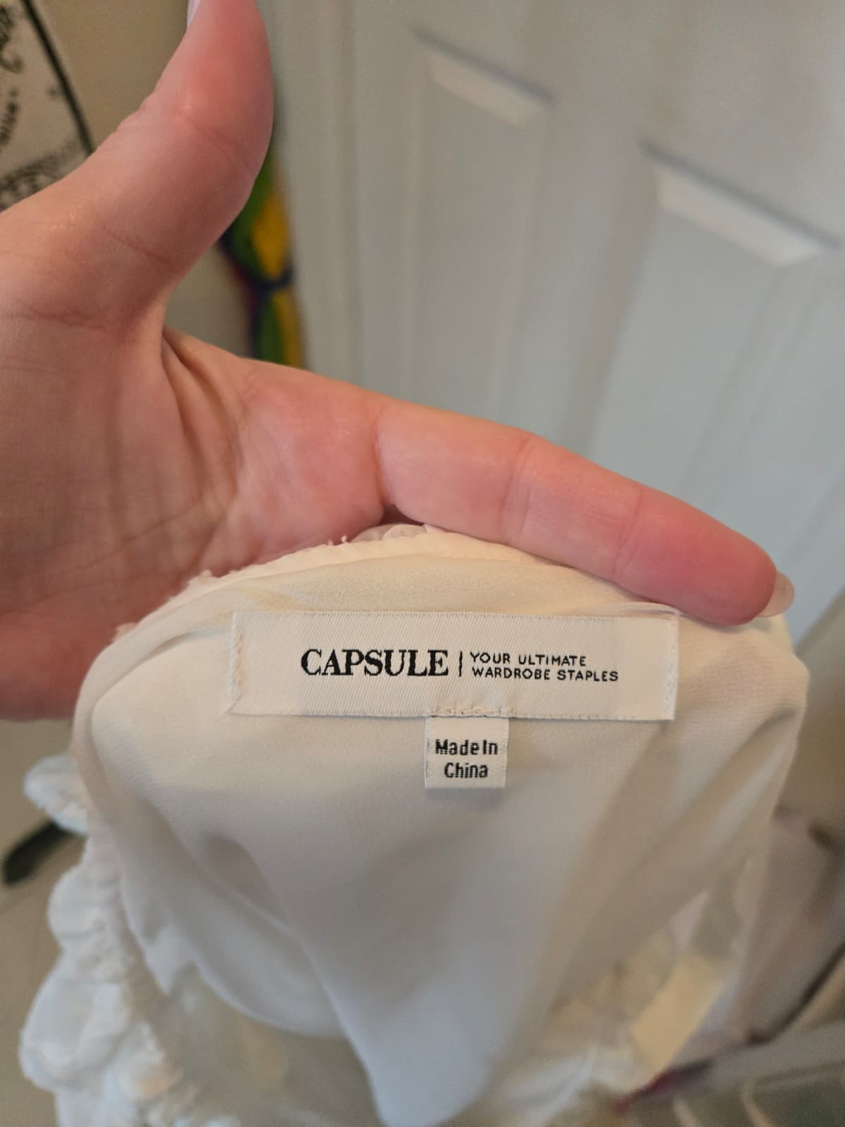 Capsule White One-Shoulder Floral Textured Blouse – Fits Like Large/XL