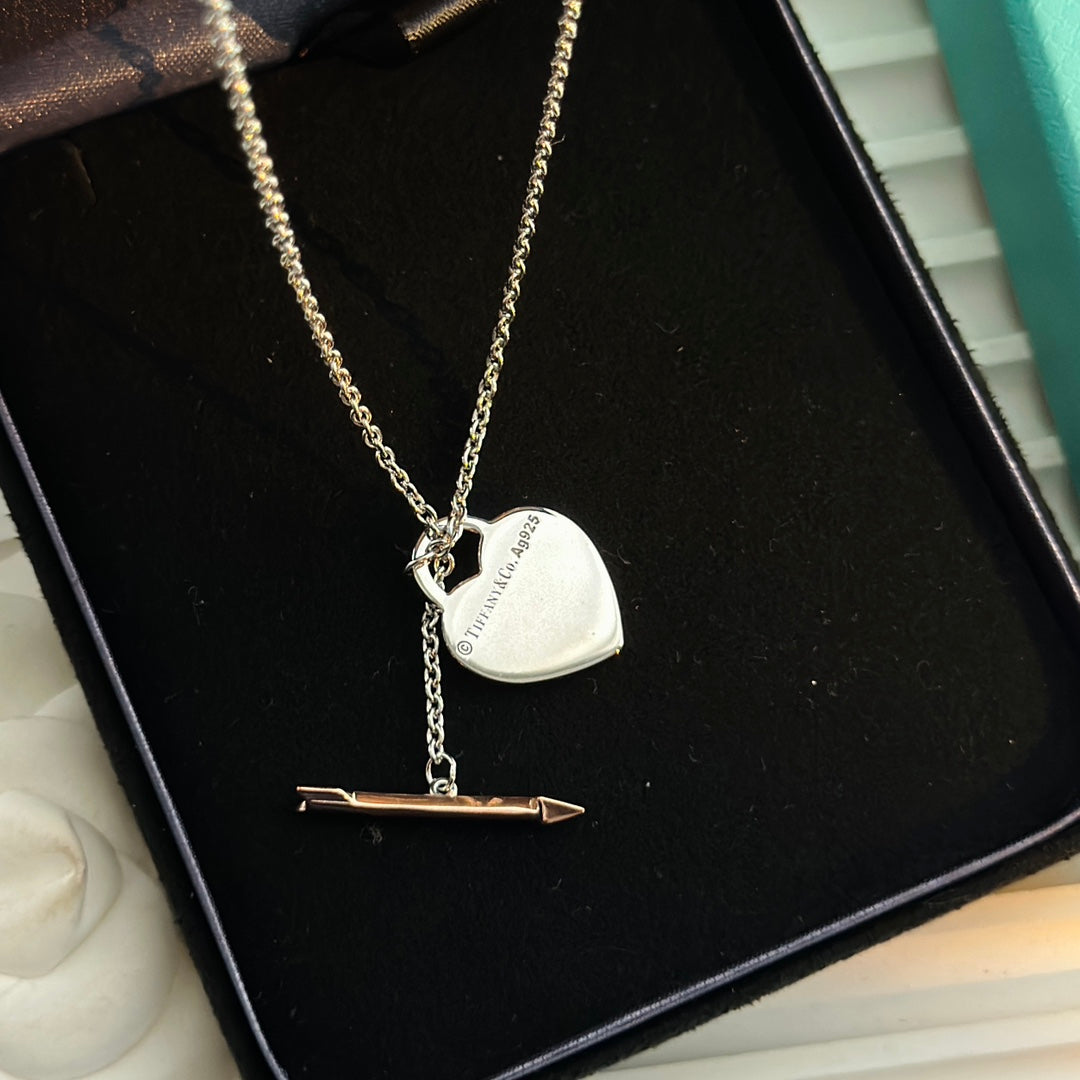 Silver Heart Tag Pendant with Rose Gold Arrow-Necklace