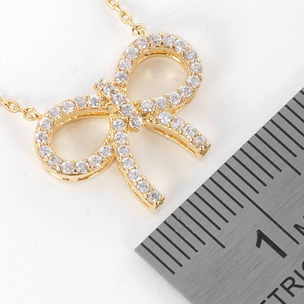 Gold-Dipped Bow Rhinestone Necklace