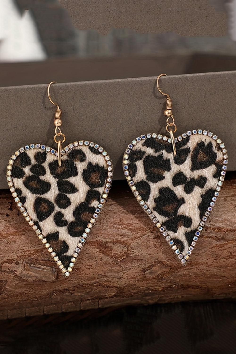Multicolor Rhinestone Edge Leopard Print Heart Shape Earrings