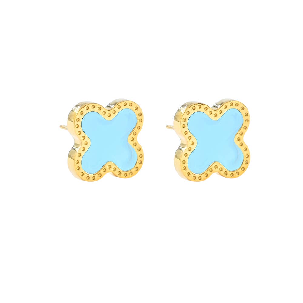 Stainless Steel Quatrefoil Stone Cluster Stud Earrings
