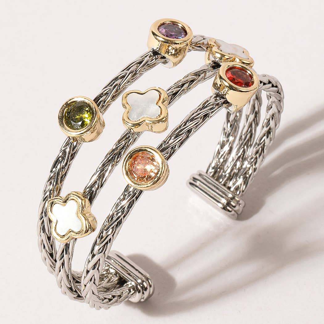 Stone Multicolor Pointed Clover Cuff Bracelet