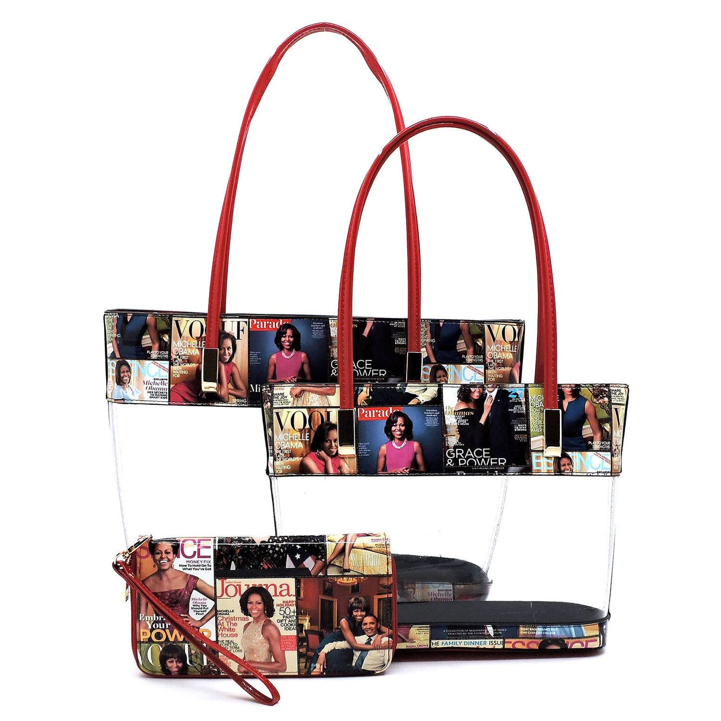 Magazine Cover Collage See Thru 3-in-1 Tote Set