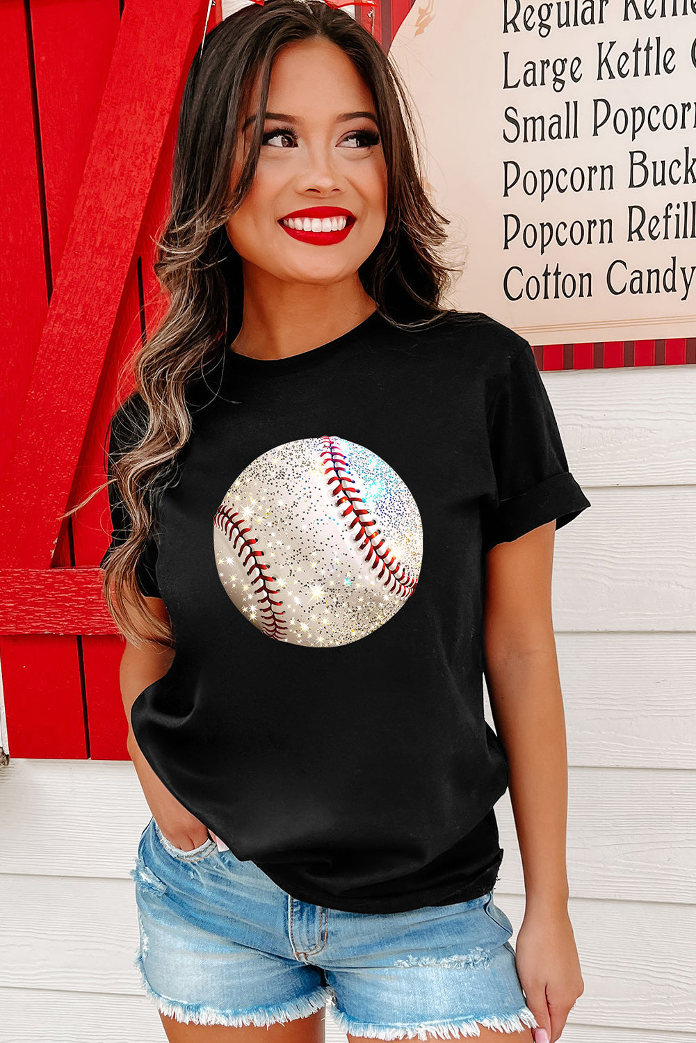 Baseball Print Cotton Blend T Shirt