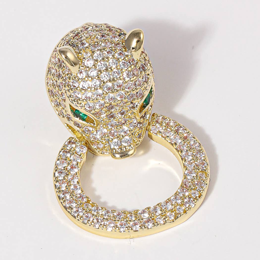 Panther Figure with Ring Pave Post Earrings