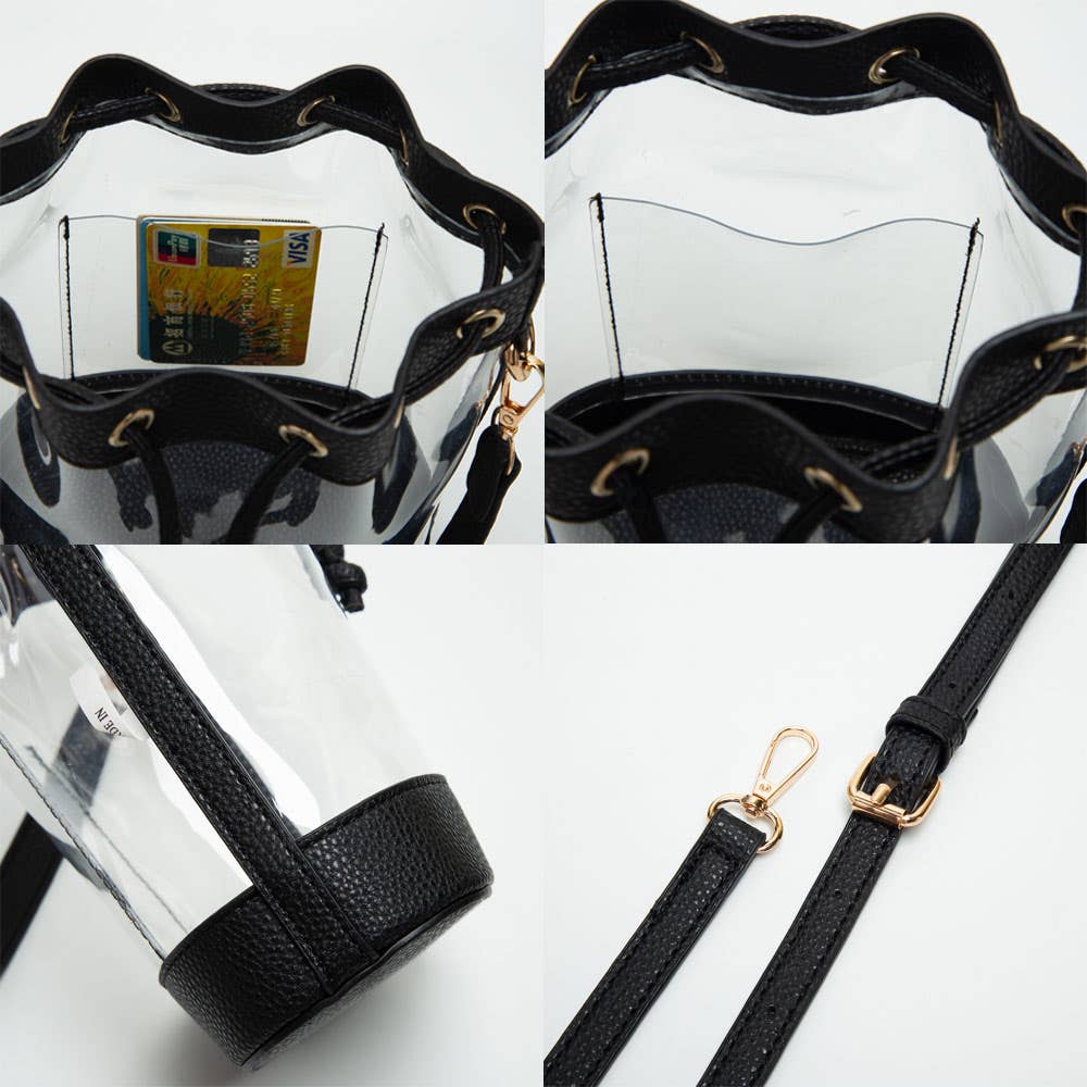Solid Faux Leather Transparent Bucket Bag