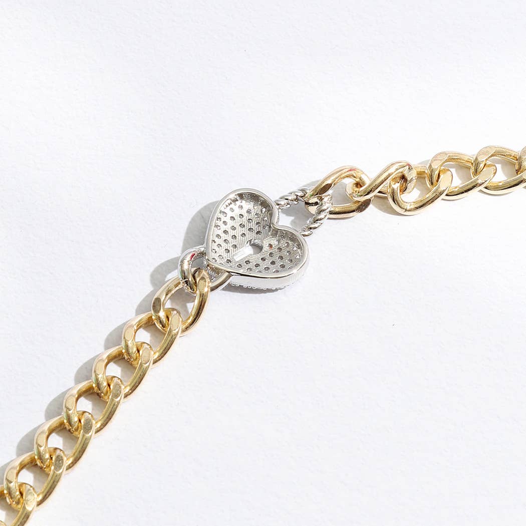 Heart Lock Charm Linked Chain Bracelet