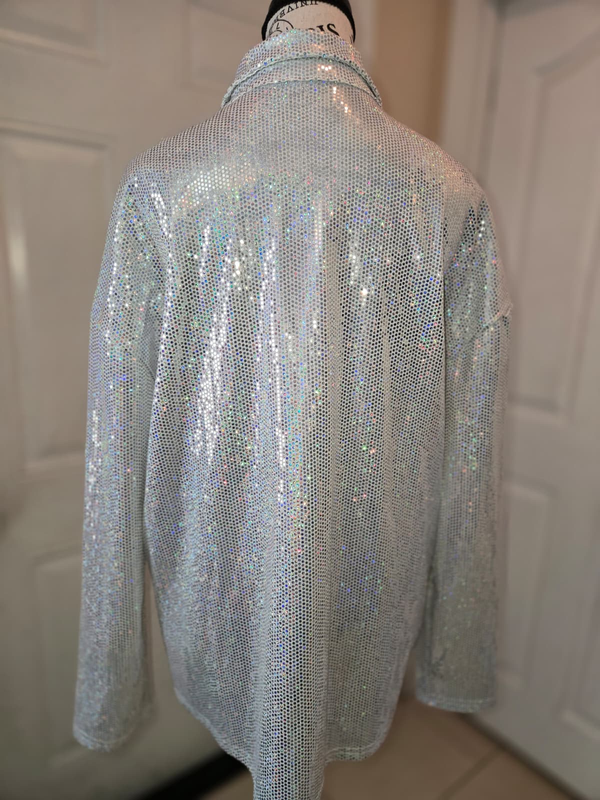 Silver Iridescent Sparkle Button-Up Shirt – Size Large