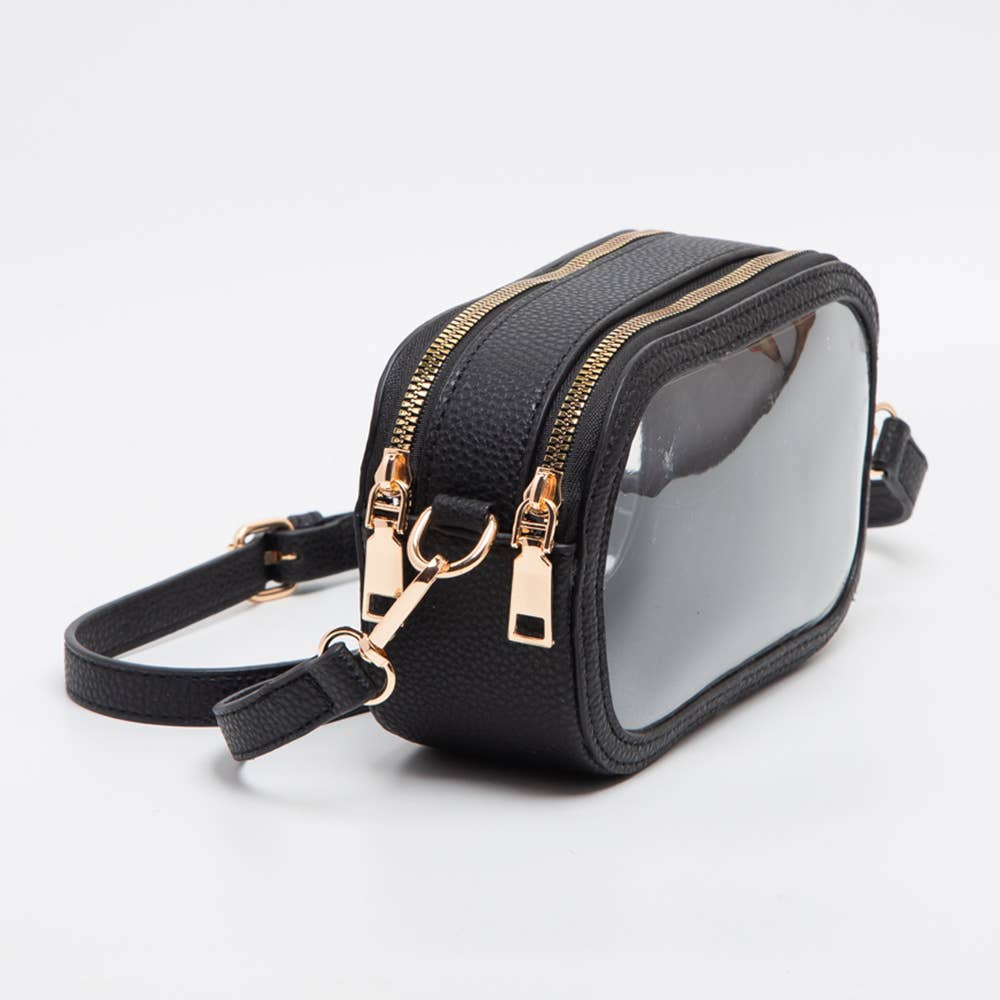 Solid Faux Leather Transparent Rectangle Crossbody Bag