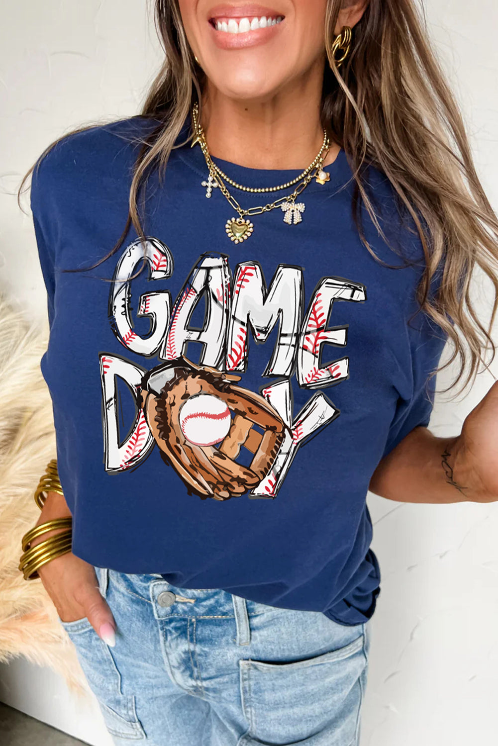 Blue GAME DAY Baseball Graphic T Shirt