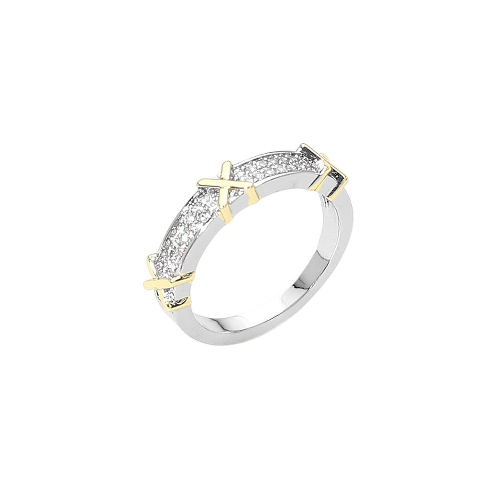 Two Tone Stone Paved Ring