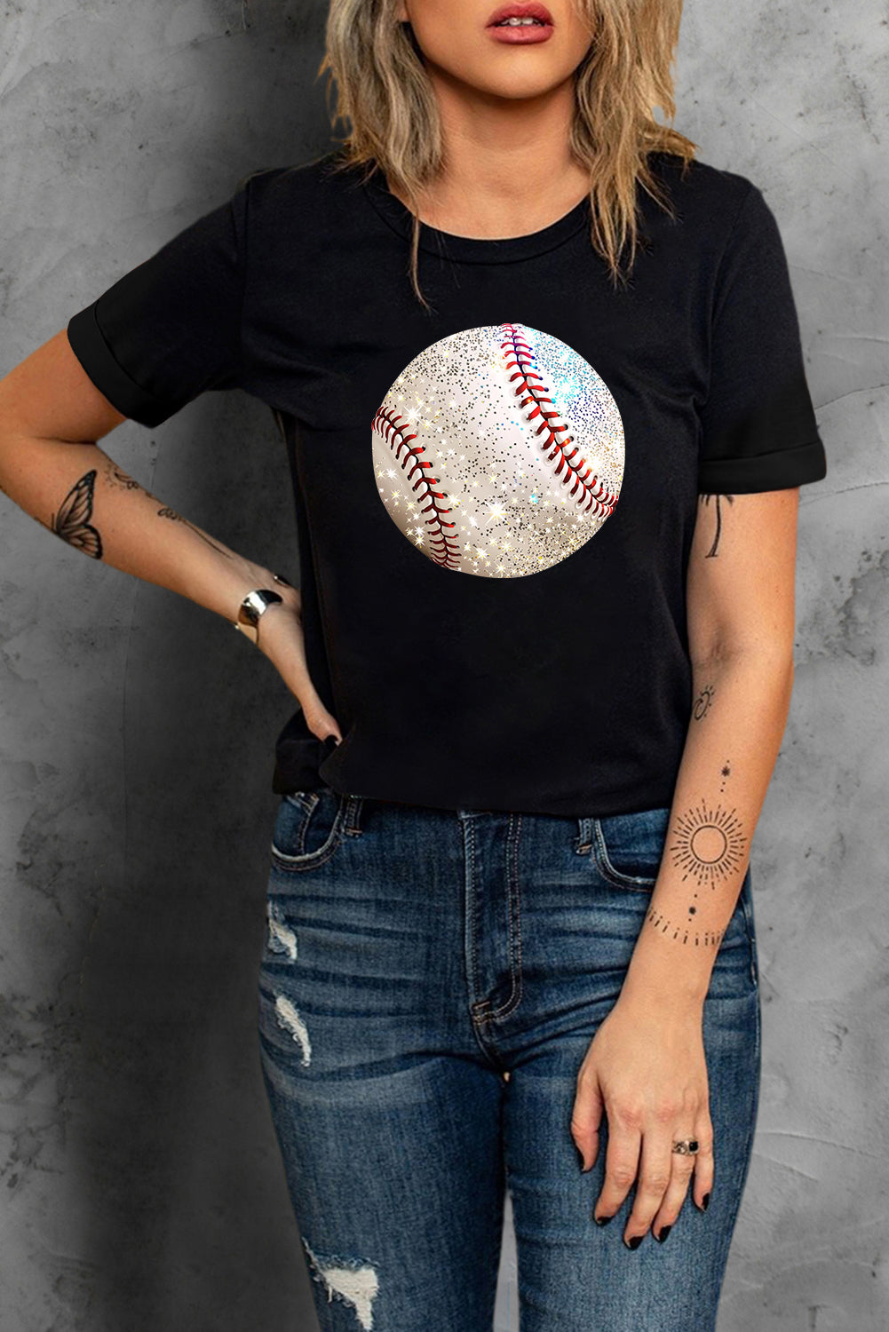 Baseball Print Cotton Blend T Shirt