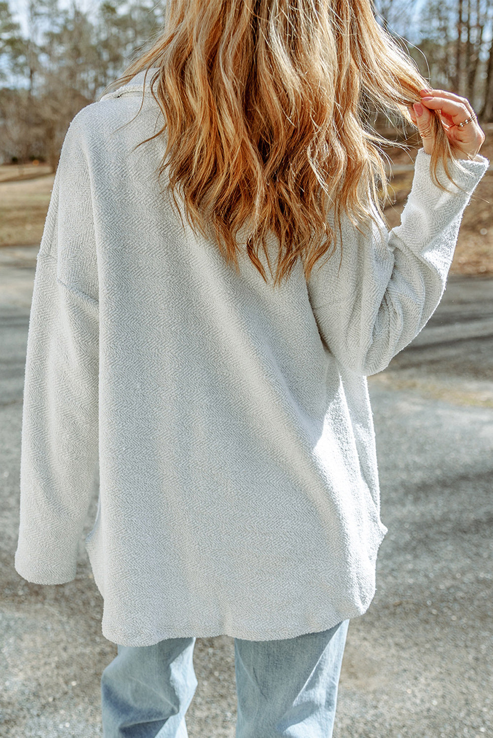 Gray Sequined Football Flap Pockets Buttoned Shacket