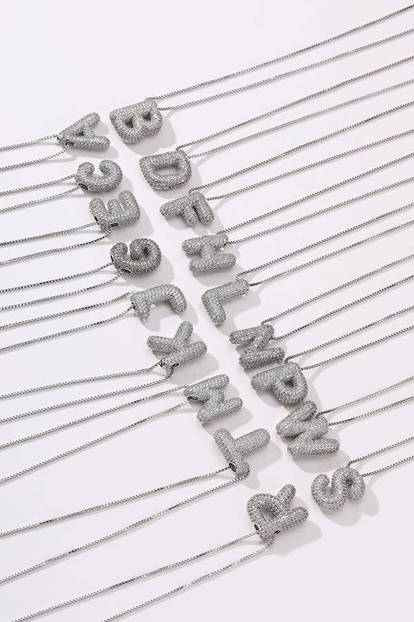 INITIAL PAVE RHINESTONE BUBBLE BALLOON NECKLACE | 80N751