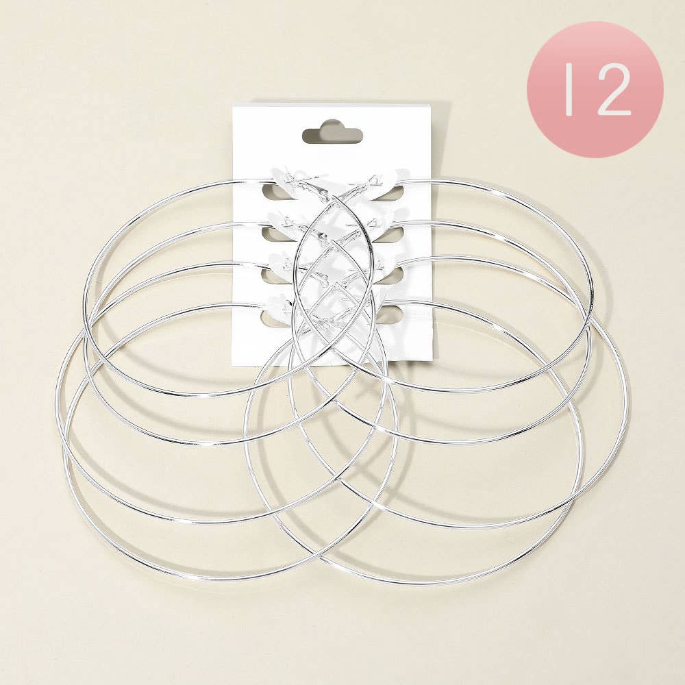 SET OF 4 - Large Thin Metal Hoop Earring Set