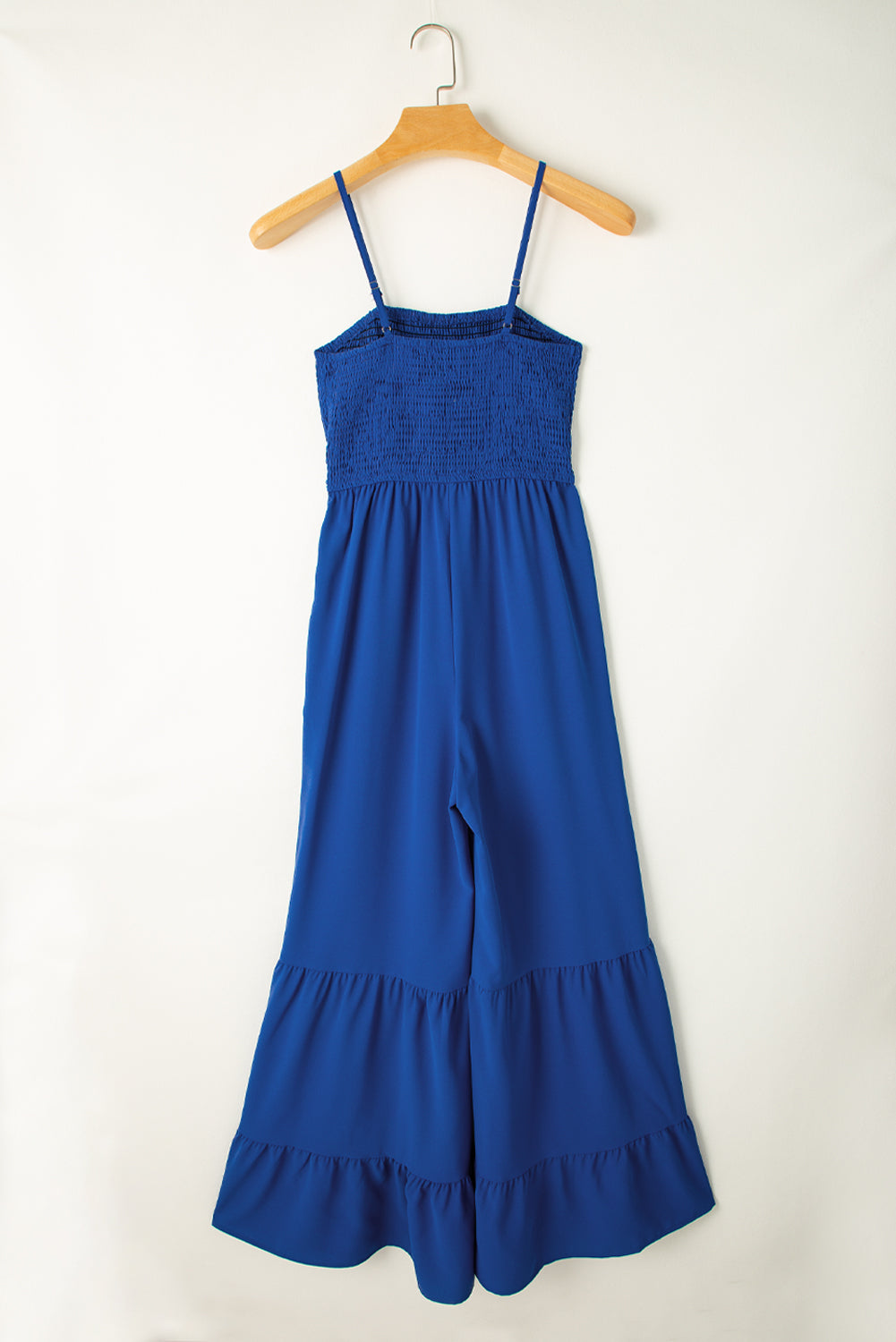 Royal Blue Spaghetti Straps Smocked Ruffled Wide Leg Jumpsuit