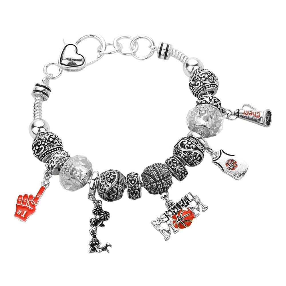Basketball Mom Multi Bead Embossed Metal Bracelet