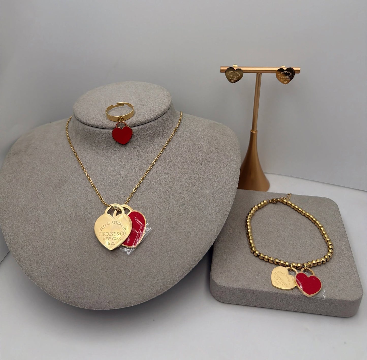 Gold & Red Heart Charm Set