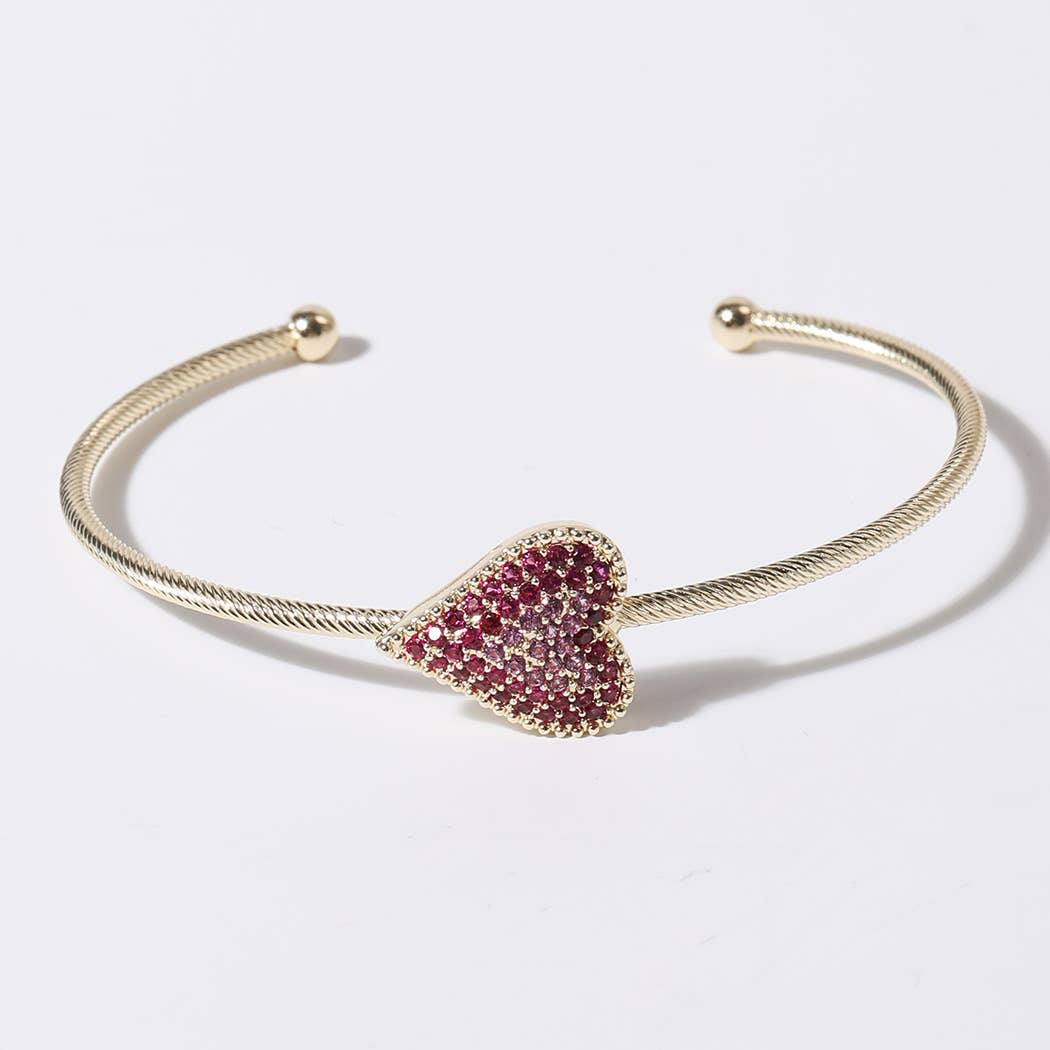 Colored Heart Gold Plated Cuff Bangle Bracelet