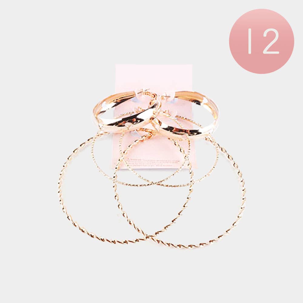 Set of 3 - Metal Hoop Earrings