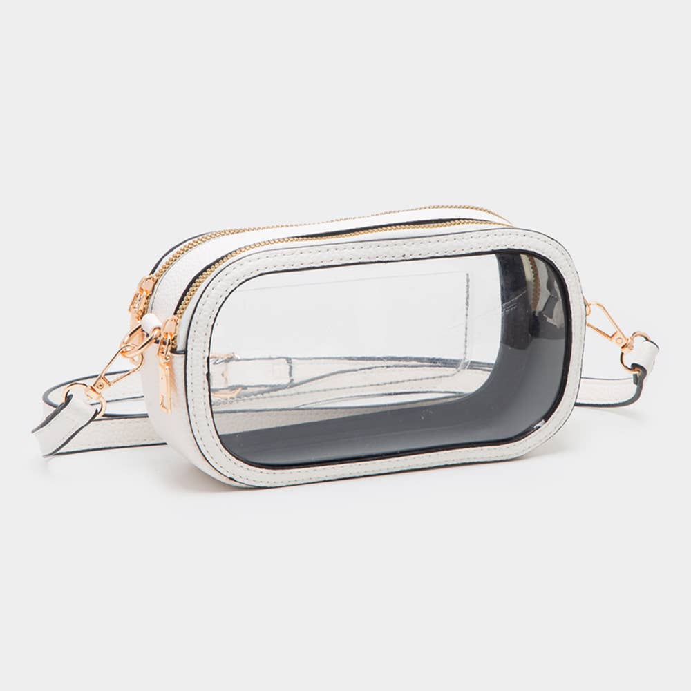 Solid Faux Leather Transparent Rectangle Crossbody Bag