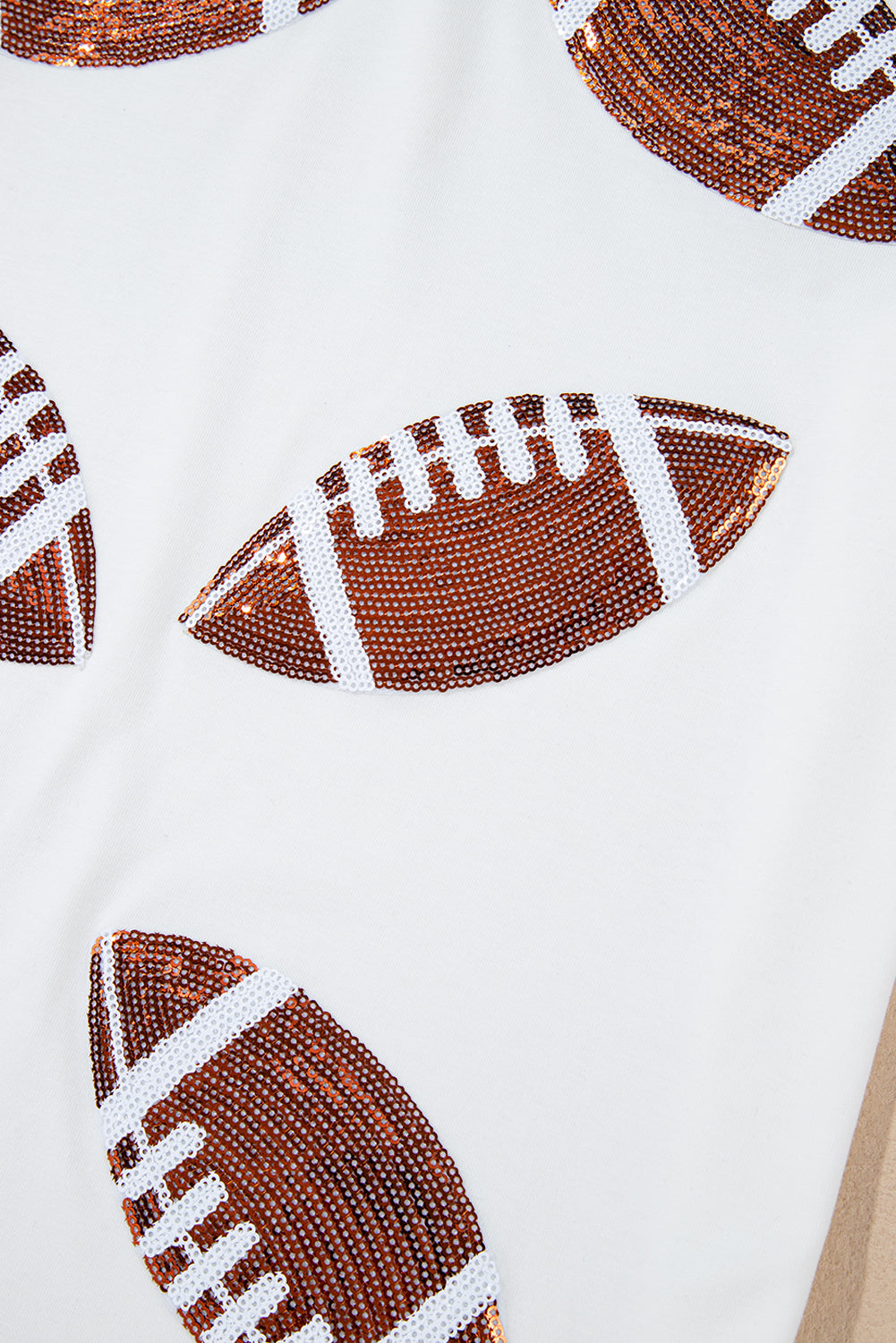 White Sequined Football Graphic Cotton T Shirt