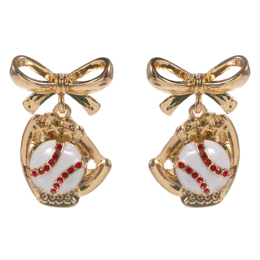 Baseball Glove Bow Drop Dangle Earrings