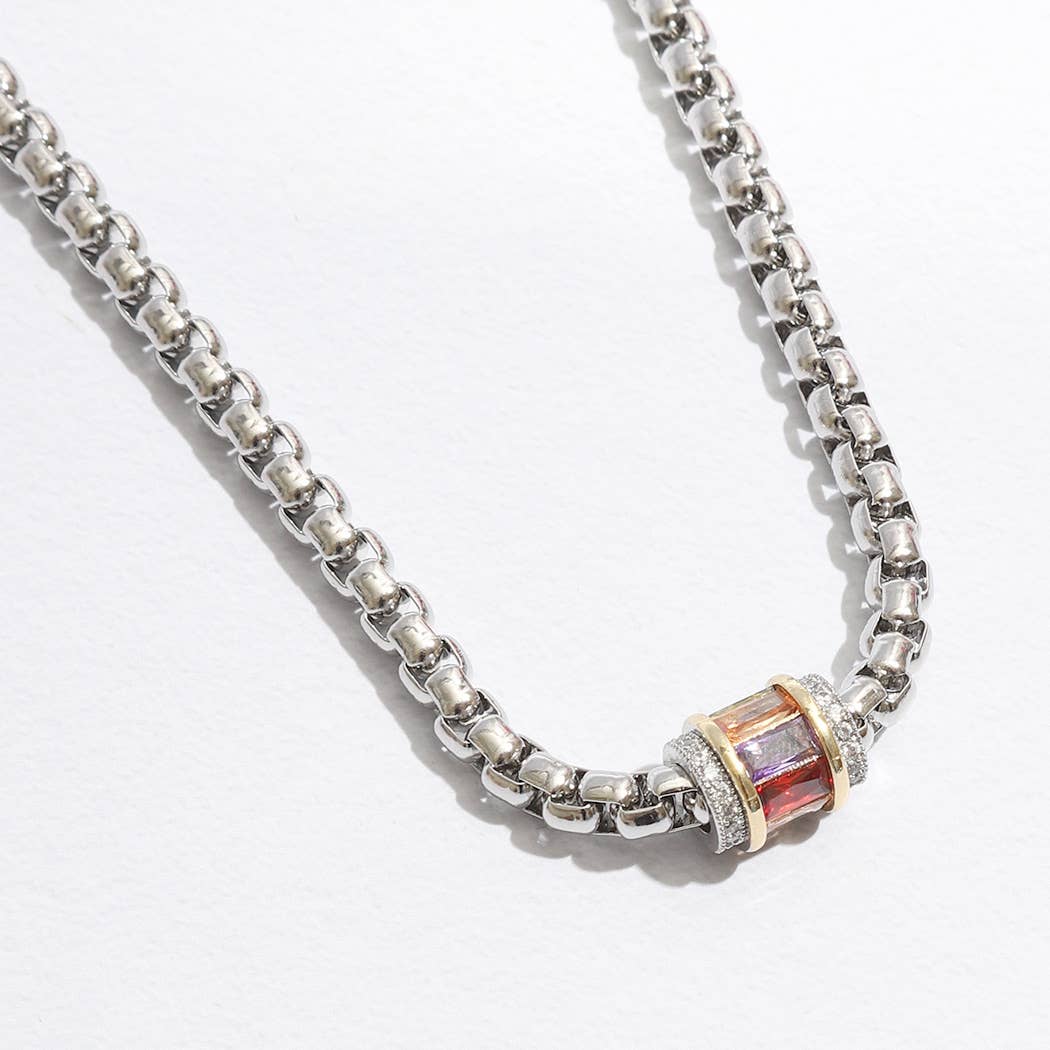 Multicolored Cylinder Charm Chain Necklace