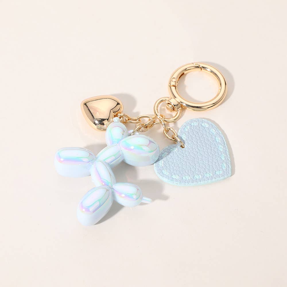Faux Leather Metal Heart Balloon Dog Bag Charm / Keychain