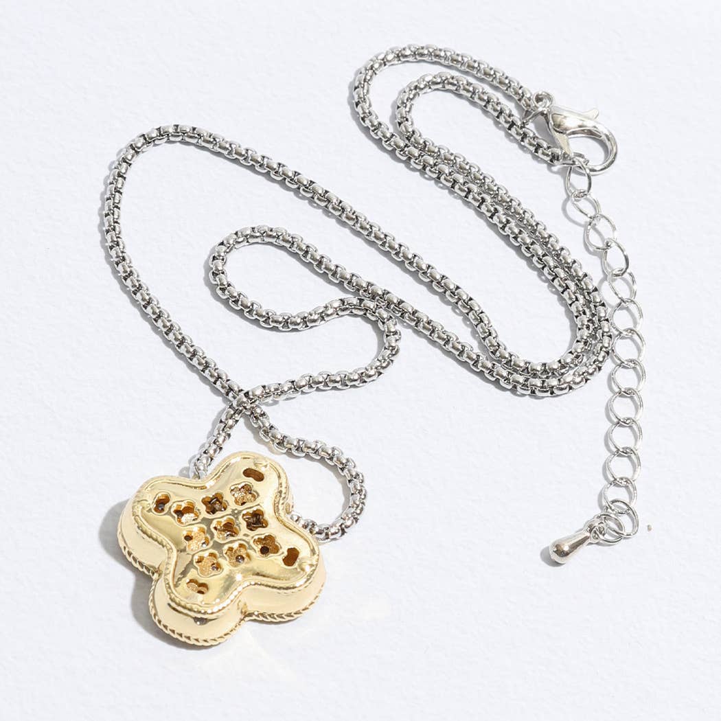 Gold Tone Outline Clover Pendant Necklace