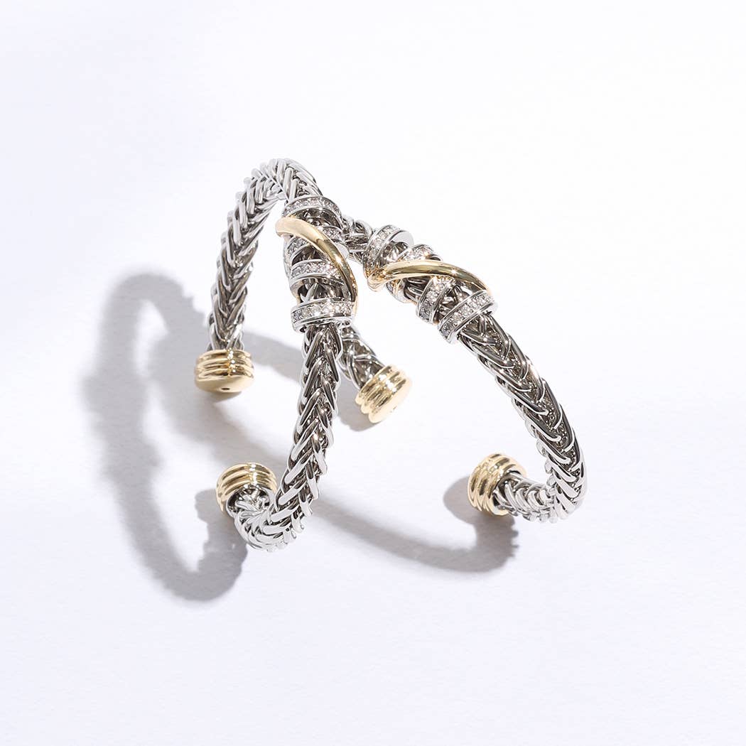 Ponytail 7MM Cross Pave Bar Bangle Bracelet