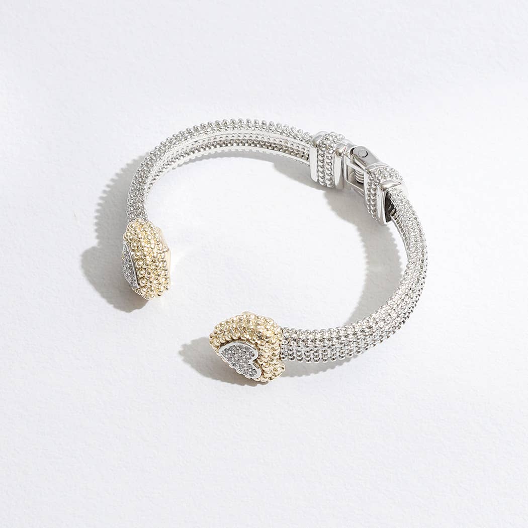 Textured Bangle Two Tone Heart Edge Bracelet