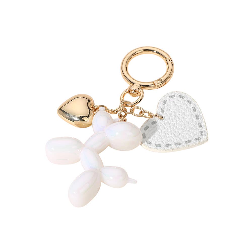Faux Leather Metal Heart Balloon Dog Bag Charm / Keychain