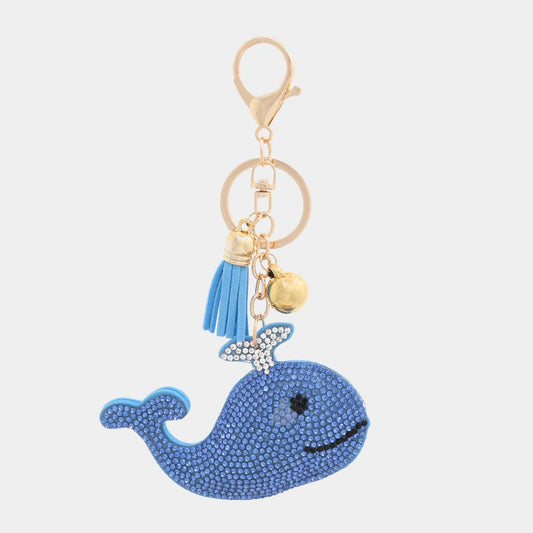 RHINESTONE WHALE TASSEL KEYCHAIN