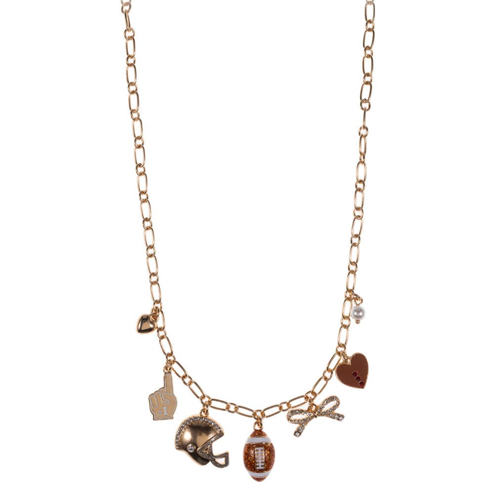 FOOTBALL THEMED METAL CHARMS SHORT NECKLACE